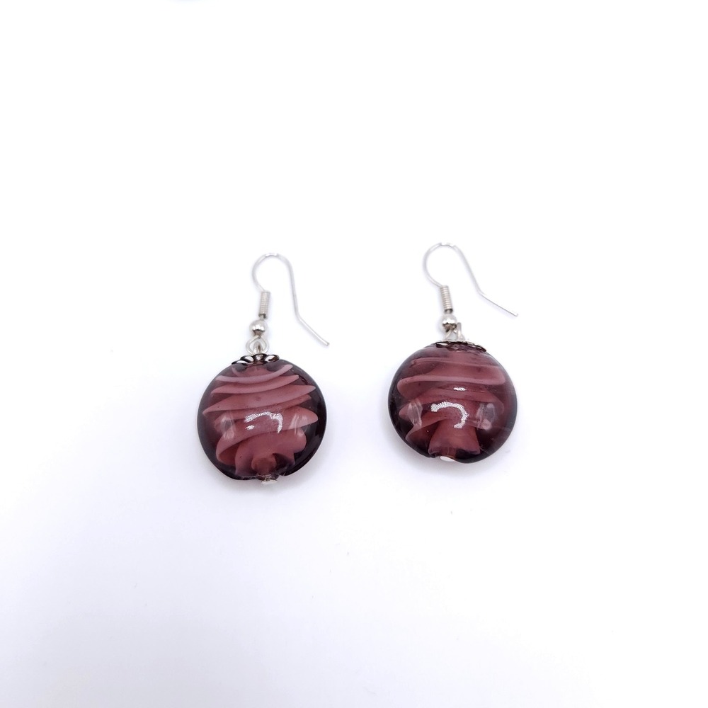 Erica Lyons Purple Glass Bead Necklace Earrings Set 36in - Picture 4 of 7